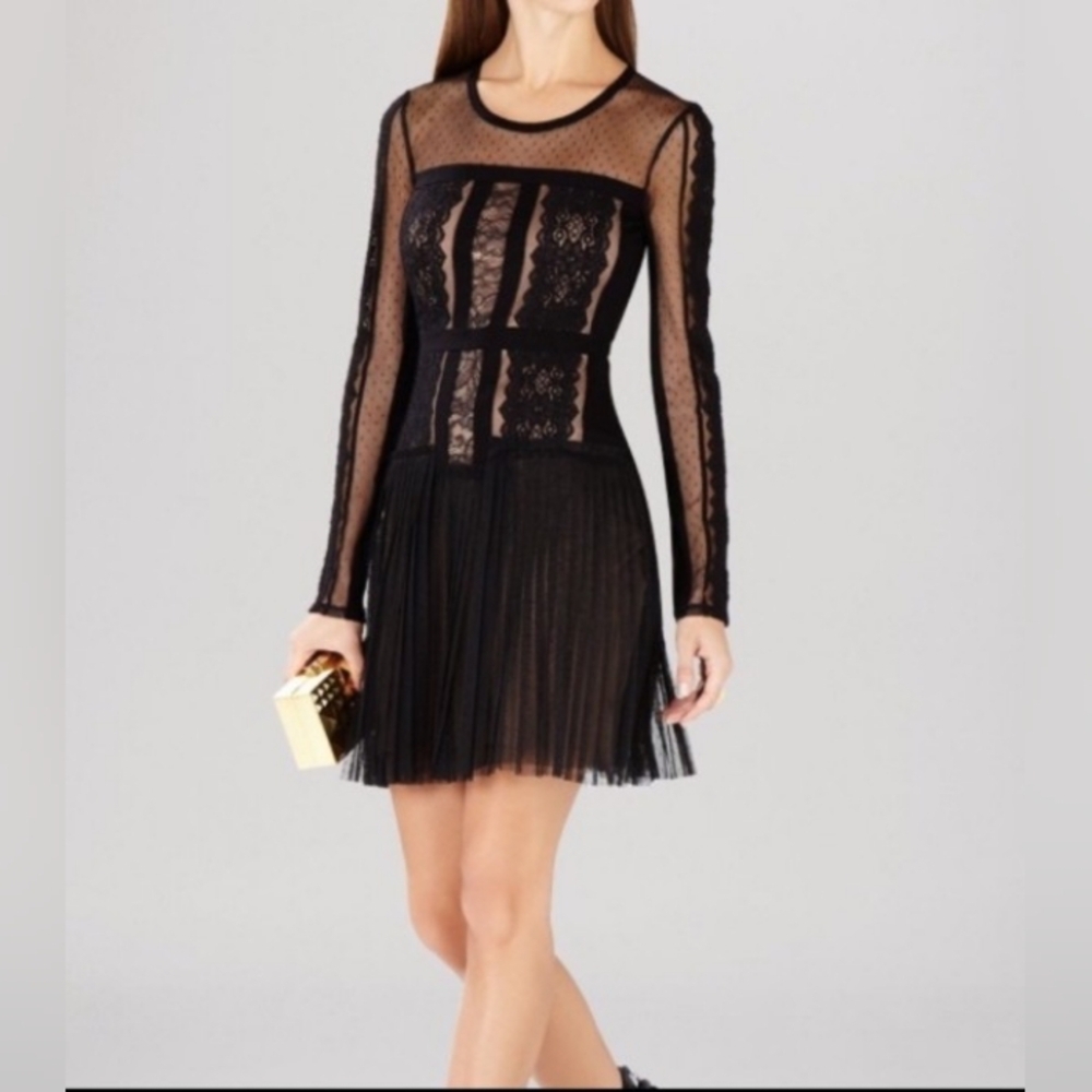 BCBG Maxazria Black Lace Long Sleeves Cocktail Dress Size M